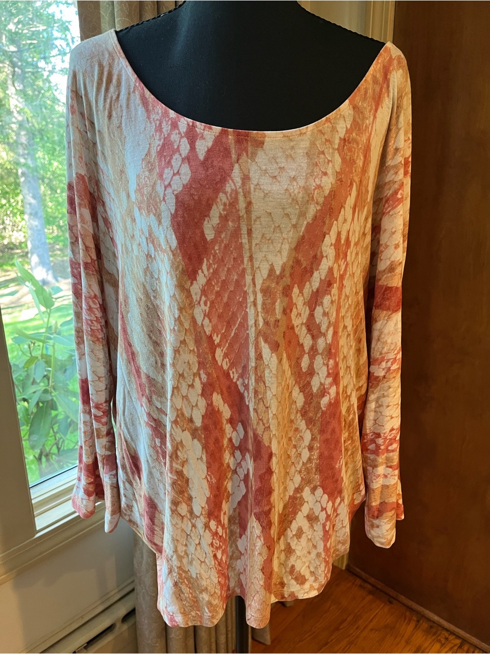 Chico's Rust & Cream Long-Sleeve Scoop Neck Top